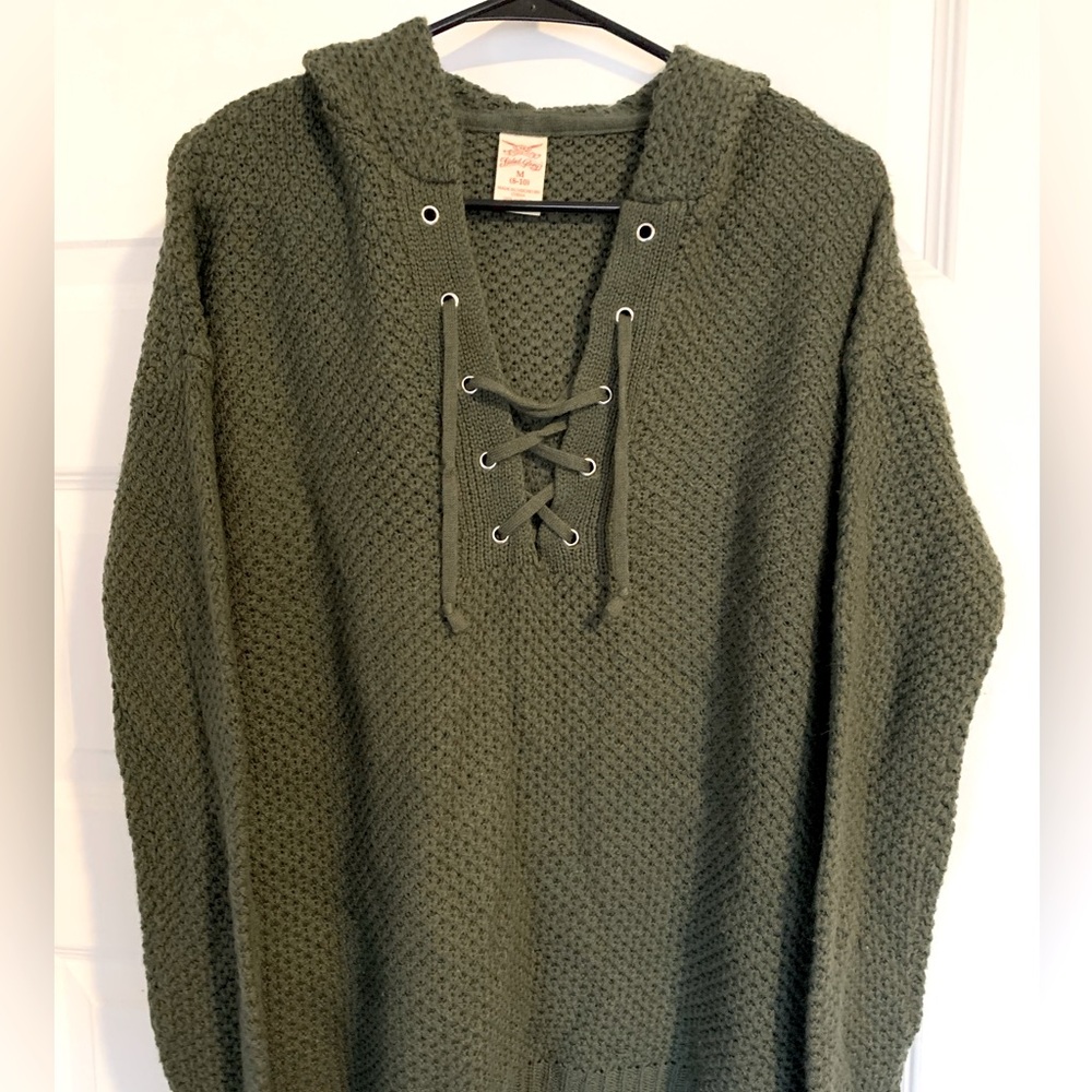 Faded Glory Medium Hooded Knit Laced Sweater (sage green color)